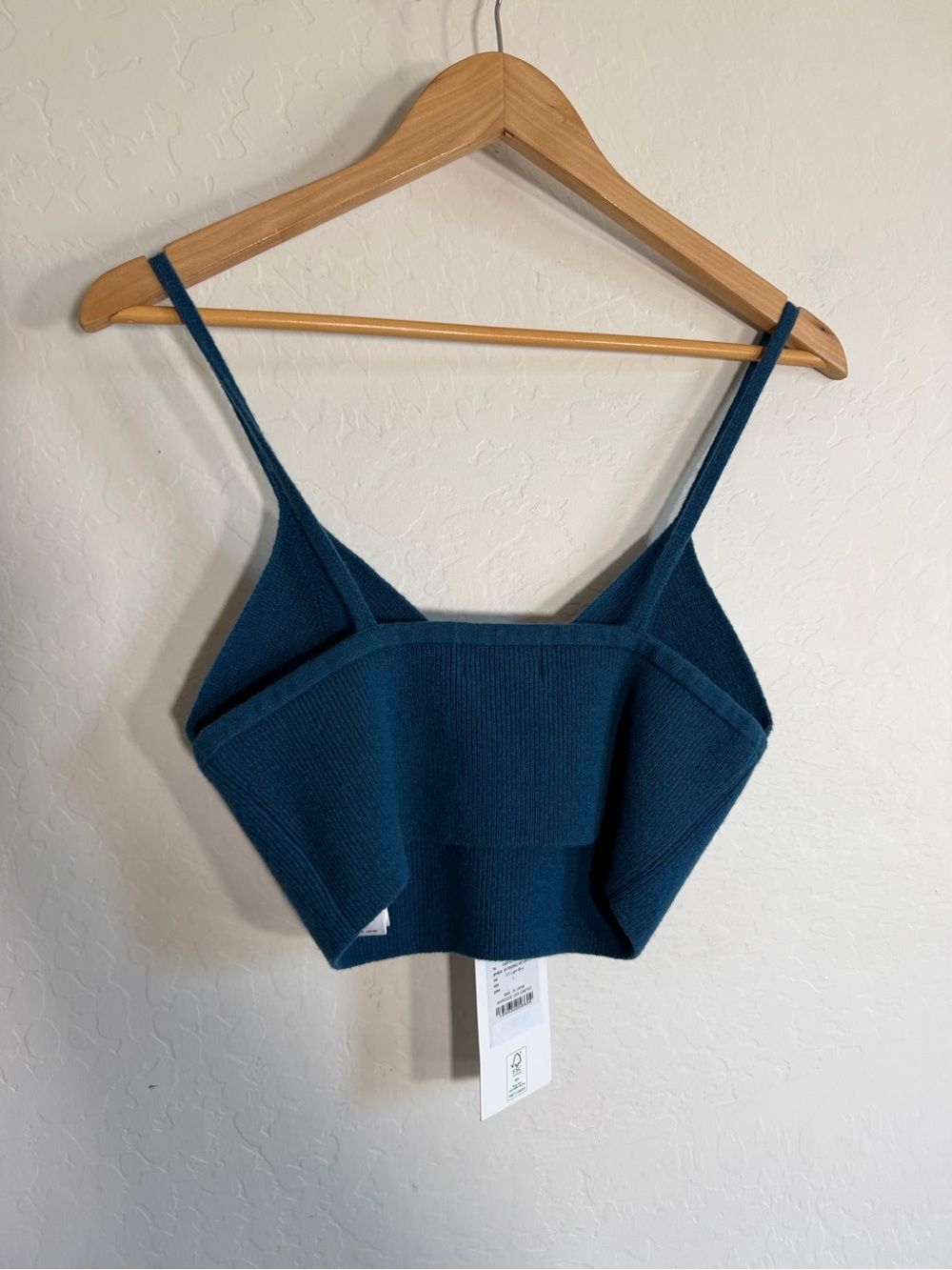 NWT MOUSSY VINTAGE Wool Blend Ribbed Bralette Crop Top Teal Blue L - Picture 3 of 3